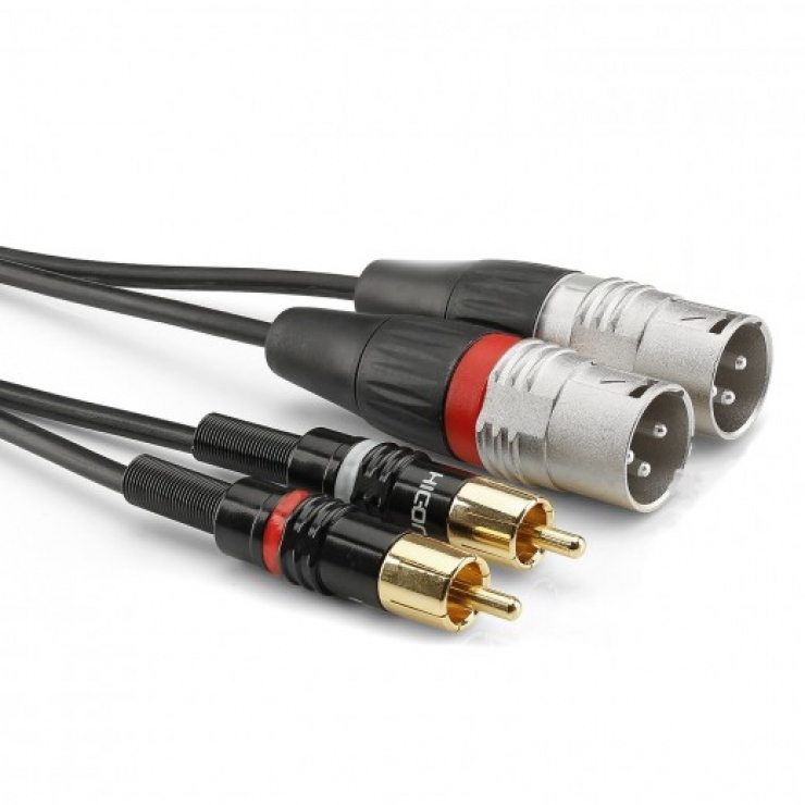Cablu Audio Hicon XLR 2x3 la 2x RCA, 0.6m, Aurit