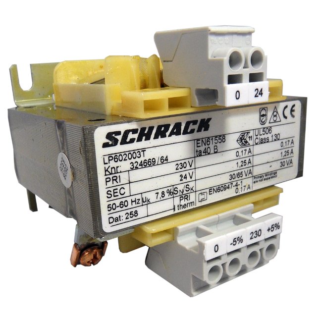 Transformator 230V/24V 30VA Schrack IP00