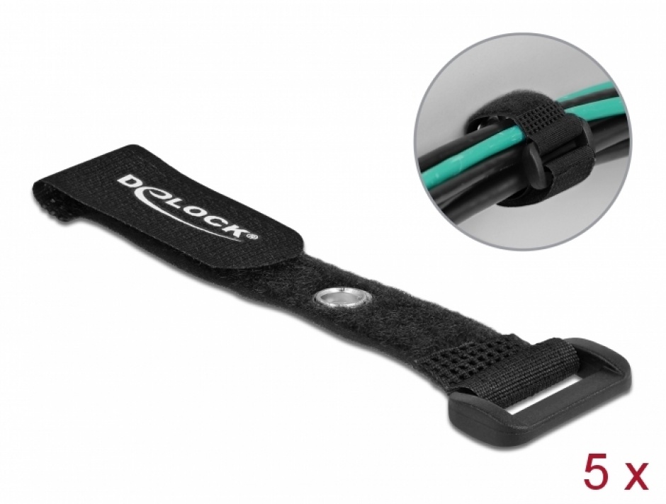 Set 5 cureluse Delock cu inel, 150mm, Negru