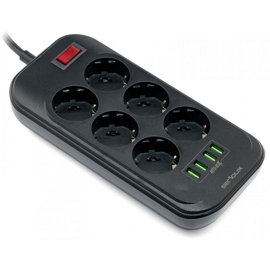 Prelungitor Serioux 6 prize + 4 USB, Protectie