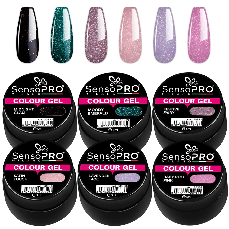 Set 6 Geluri UV Colorate Glam Sparkle, SensoPRO Milano - imagine 2