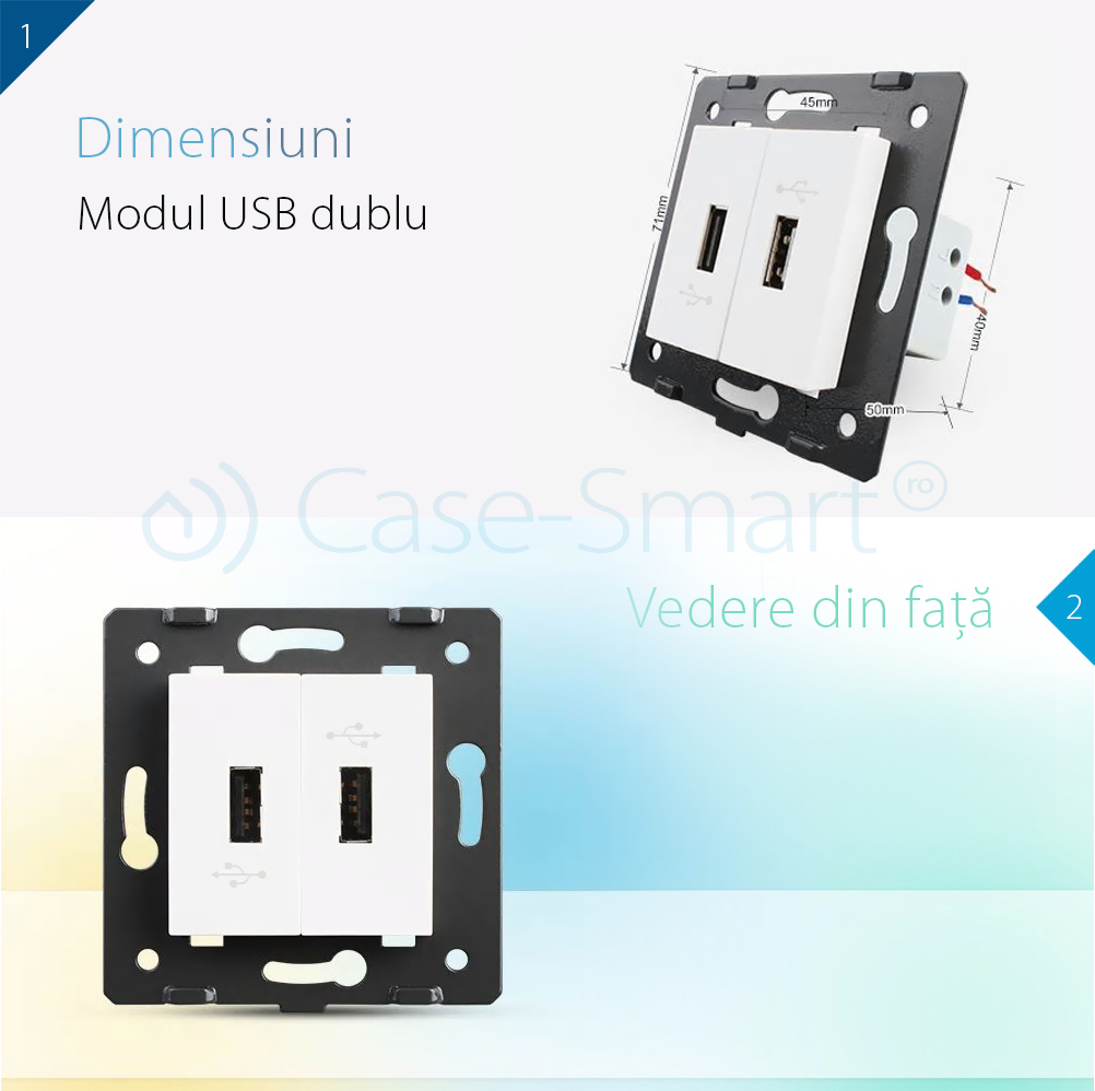 Priză Dublă USB Livolo, 2.1A, Metal - imagine 2