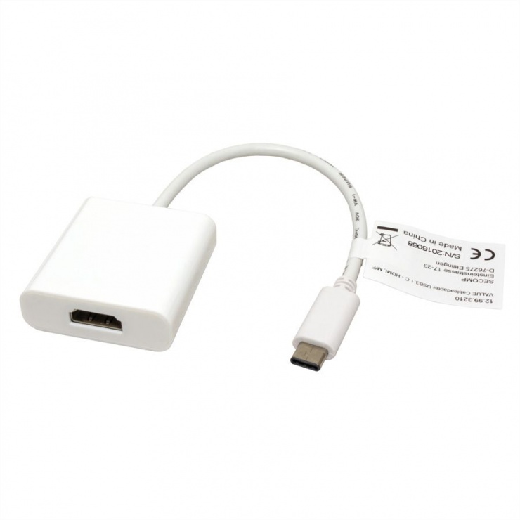 Adaptor USB-C la HDMI Value, 10cm, Alb