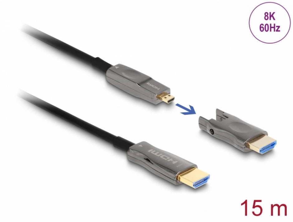 Cablu Optic HDMI 5in1 8K, 15m, Delock 86006
