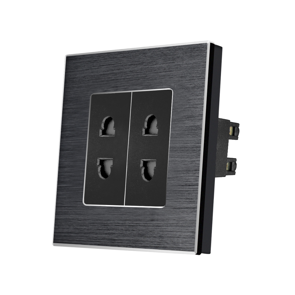 Priză Dublă LUXION cu Ramă Aluminiu, Design Modern - imagine 5