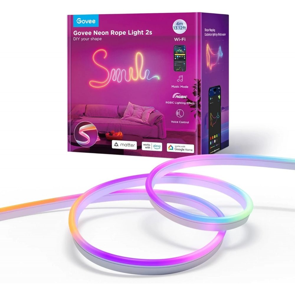 Banda LED Govee Neon Rope 2, RGBIC, 4m, Smart Home