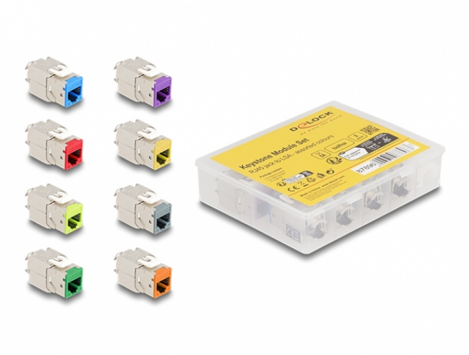 Set 8 Module Keystone RJ45 Cat.6A Delock Colorate