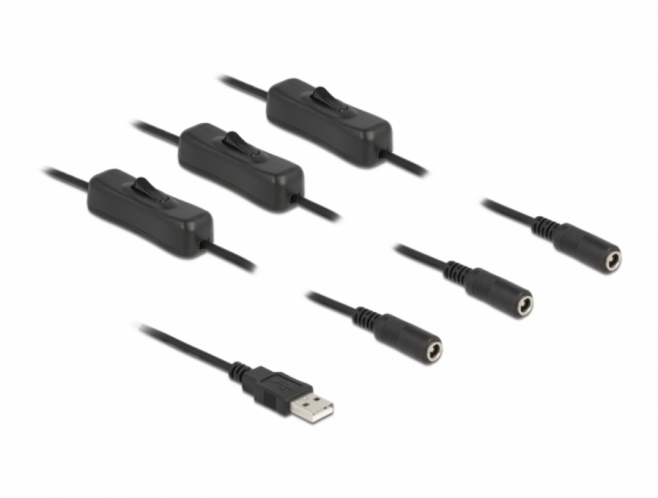 Cablu Delock USB-A la 3x DC cu Switch On/Off, 1m