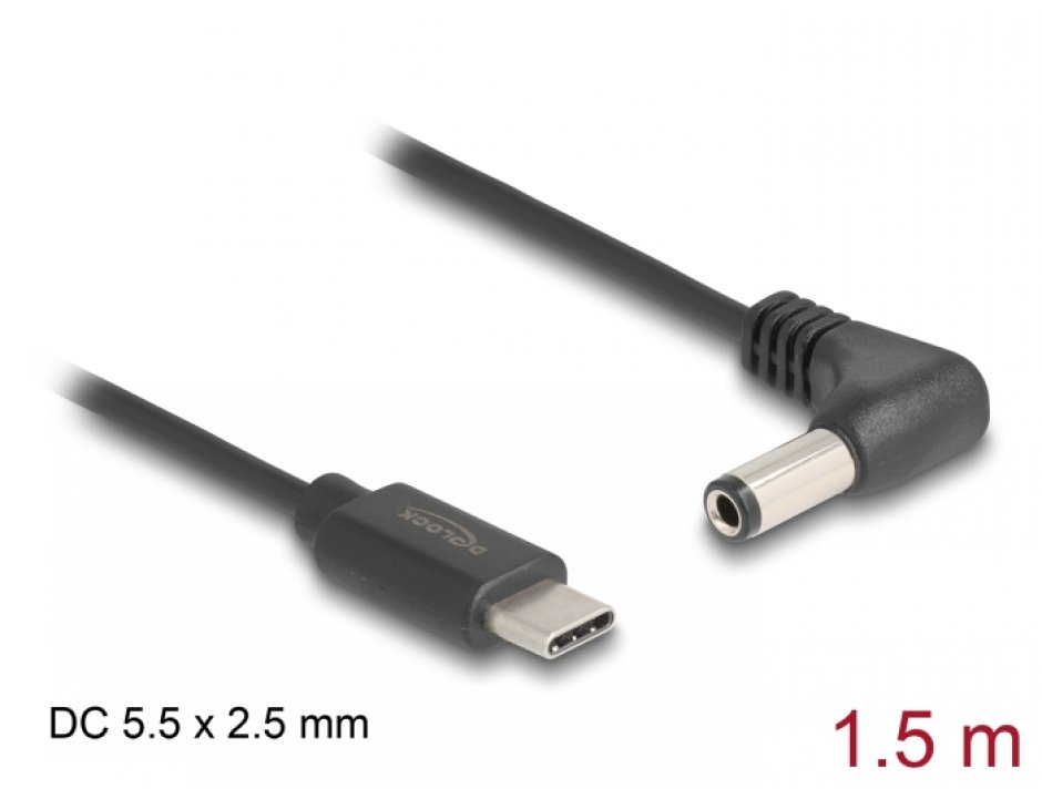 Cablu USB Type-C la DC 5.5x2.5mm 1.5m Delock