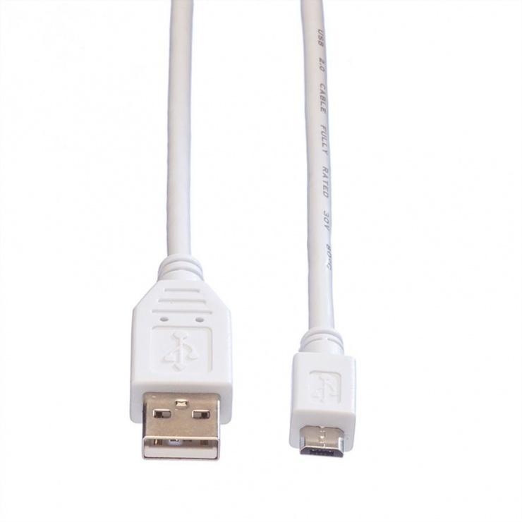 Cablu USB 2.0 Micro USB 0.8m Alb, Value