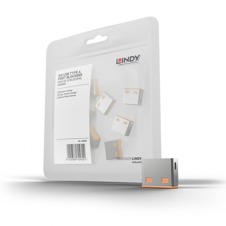 USB Port Blocker 10 buc. Portocaliu Lindy