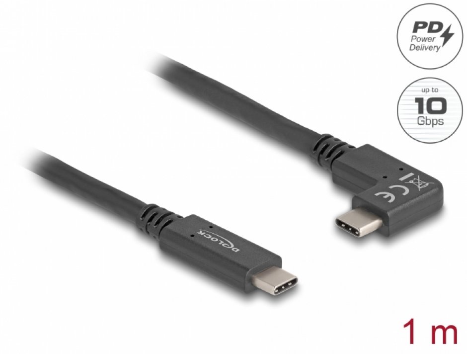 Cablu USB-C Delock 60W 4K, 1m, Unghi Drept