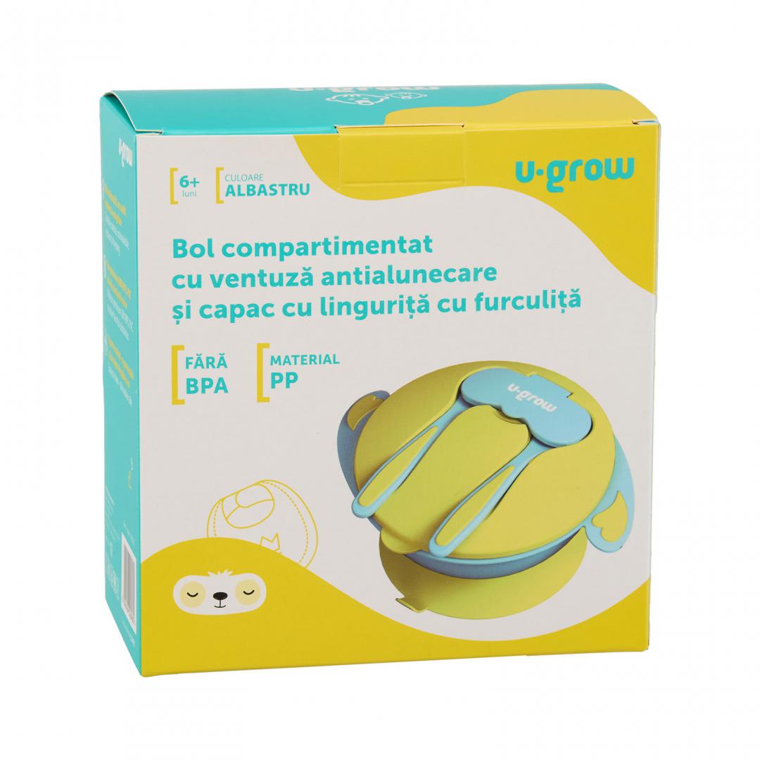 Bol Compartimentat U-Grow cu Ventuza și Tacâmuri, Albastru - imagine 4