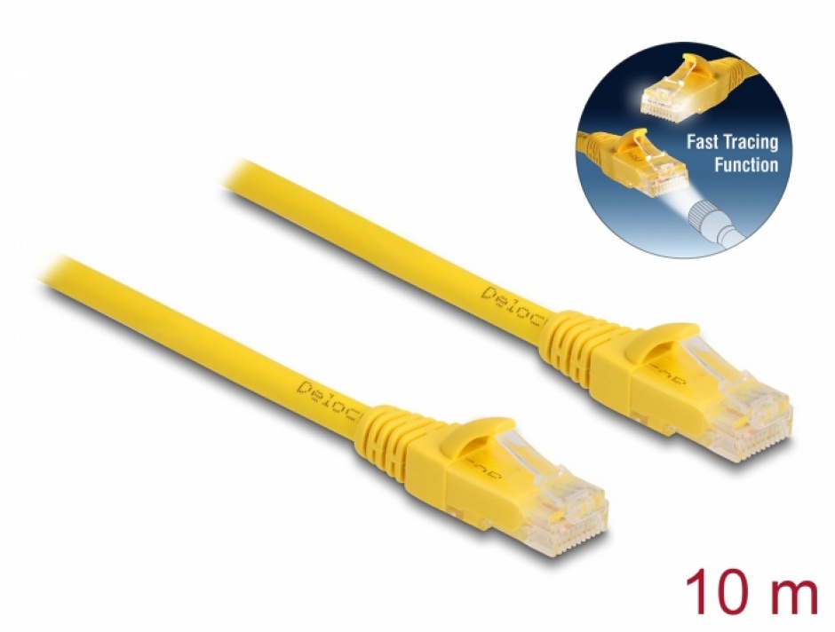 Cablu RJ45 6A 10m Galben cu Fast Tracing Delock