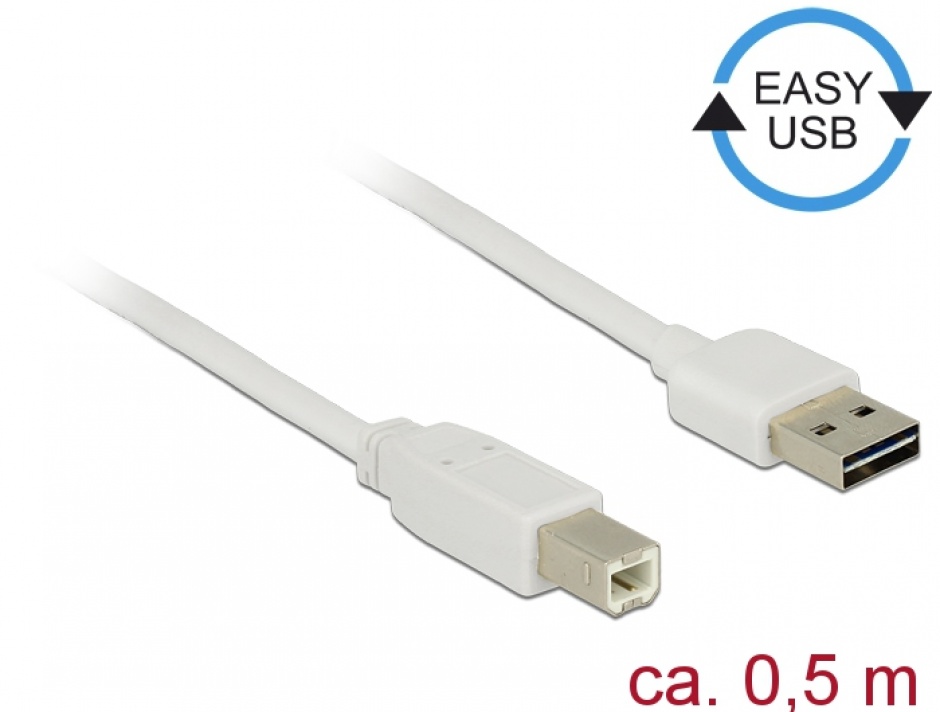 Cablu USB 2.0 Reversibil 0.5m Delock Alb