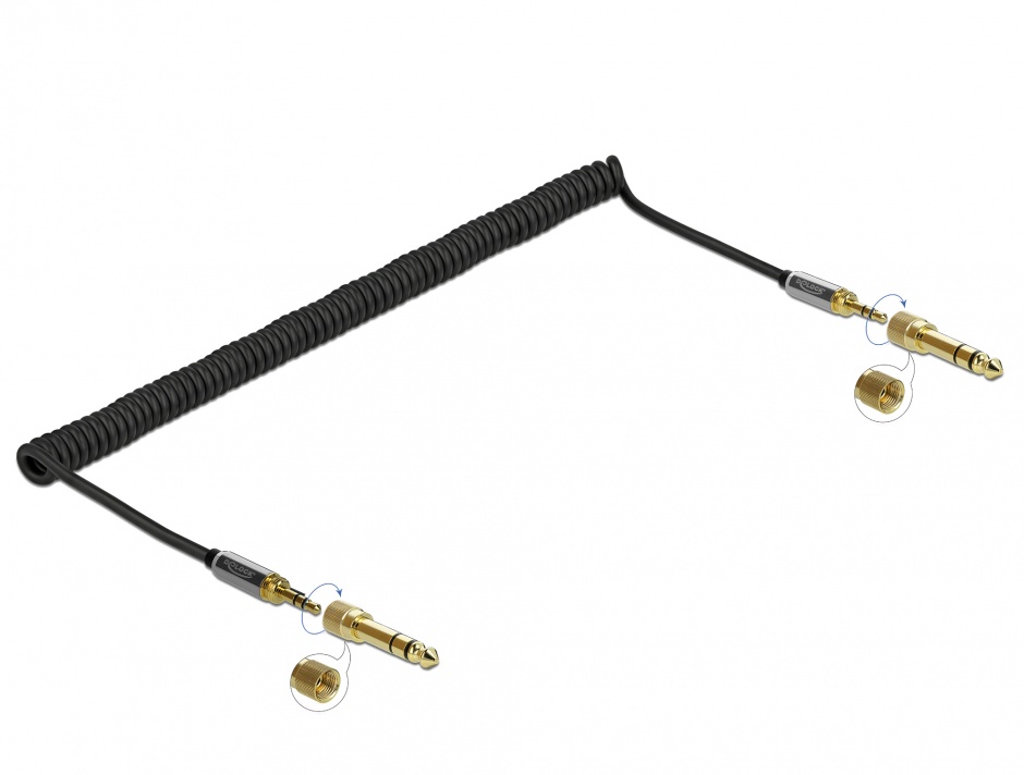 Cablu Audio Delock 3m Spiralat Jack 3.5mm + Adaptor 6.35mm