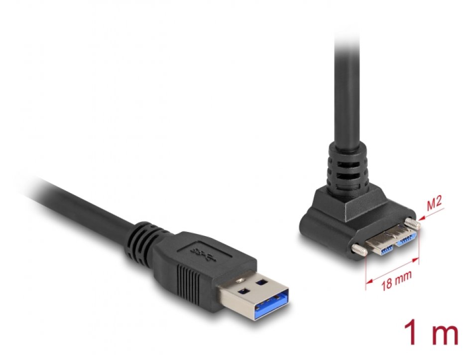 Cablu USB 3.2 Delock 1m, Unghi 90° cu Șuruburi