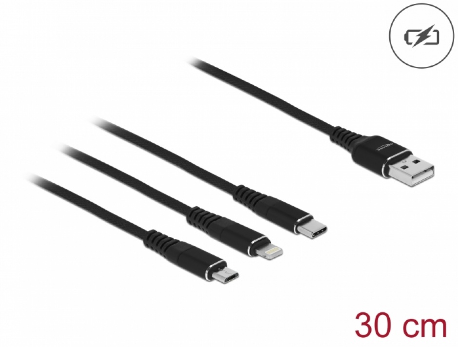 Cablu Incarcare 3-in-1 USB 0.3m Delock