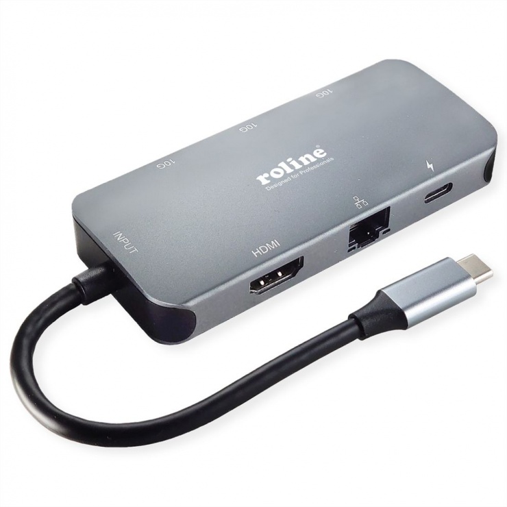 Docking Station USB-C Roline, HDMI 4K, 100W PD