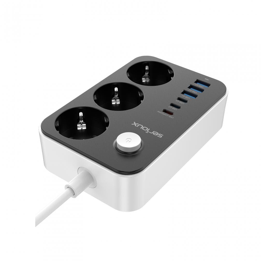 Prelungitor SERIOUX 3 Prize Schuko si 6 USB, 2500W, Negru - imagine 8