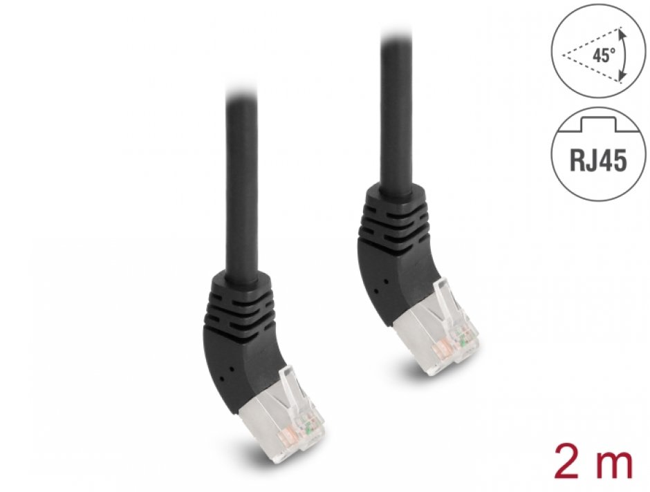 Cablu RJ45 Cat.6A S/FTP 2m Unghi 45°, Delock