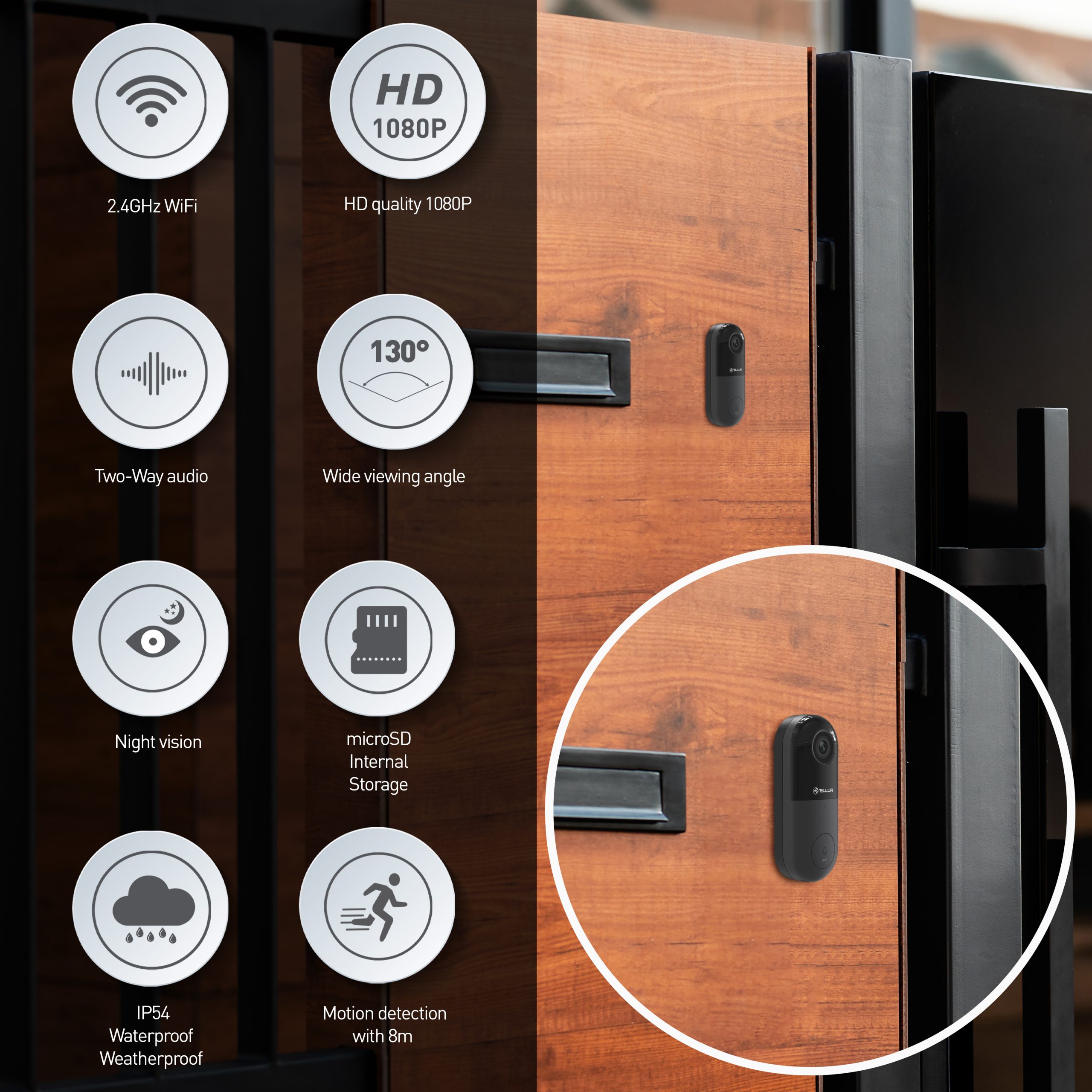 Videointerfon Tellur Wi-Fi 1080P, 130°, IP54 - imagine 10
