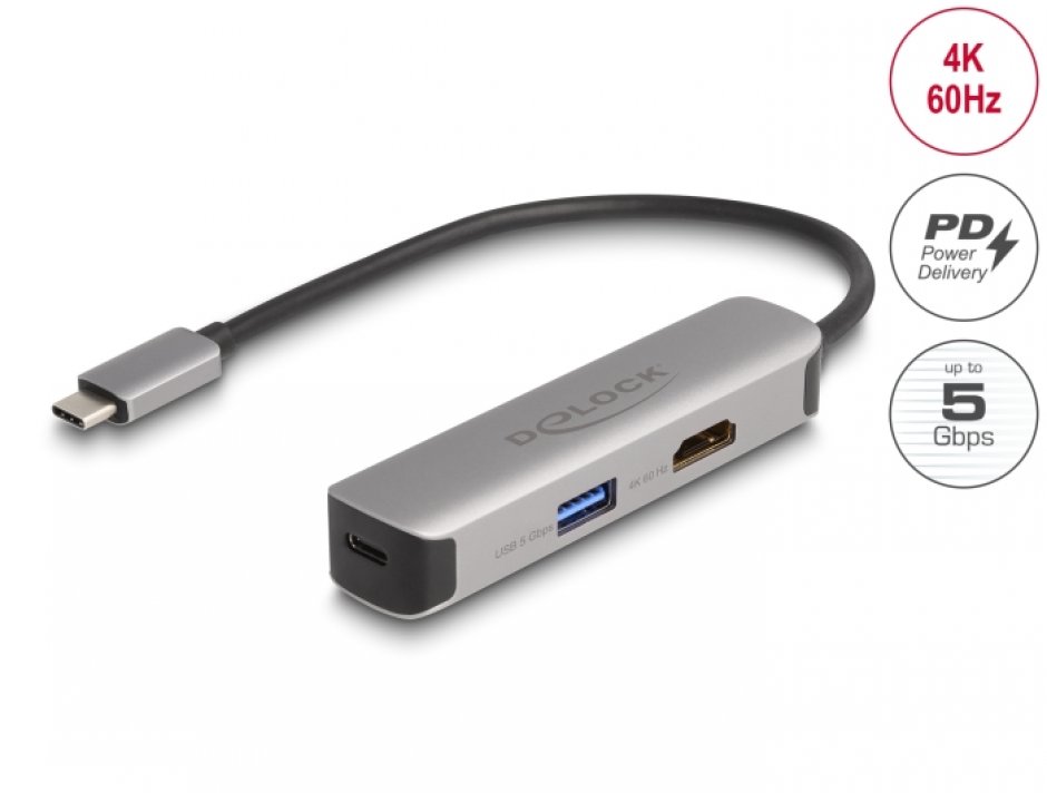 Adaptor USB-C la HDMI 4K Delock 92W