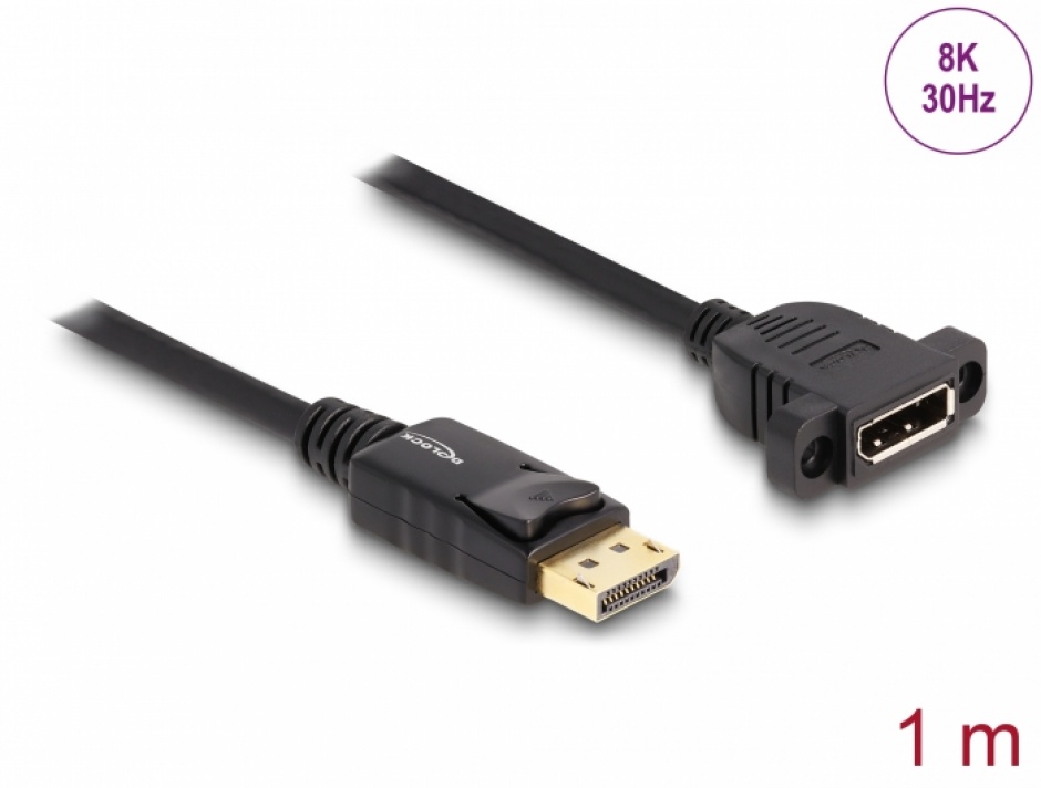 Cablu DisplayPort 8K Delock 1m Panel Mount