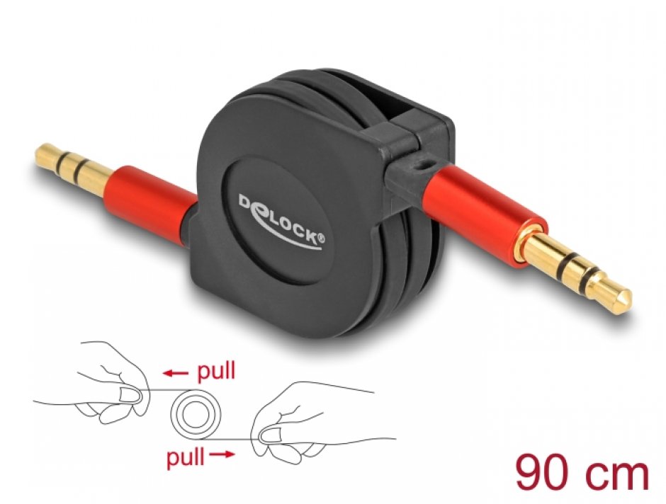 Cablu Audio Jack 3.5mm Retractabil Delock, 0.9m