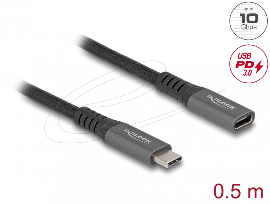 Delock 80021: Cablu USB 3.2 Type-C, 0.5m, 100W