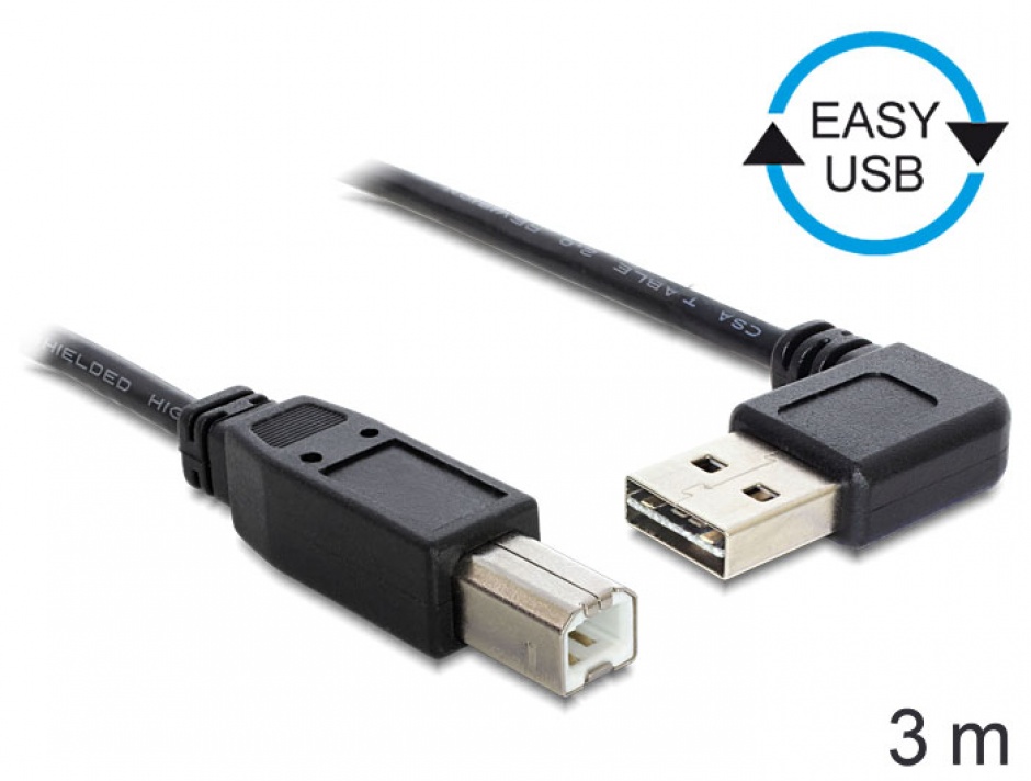 Cablu Delock USB 2.0 Unghi 3m Negru