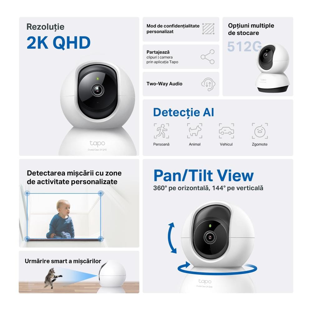 Camera IP TP-Link Tapo C220 4MP Wi-Fi Pan/Tilt 360° Interior - imagine 3