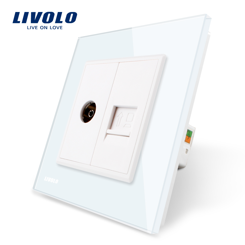 Priza TV + Internet Livolo, Rama Sticlă, 80mm