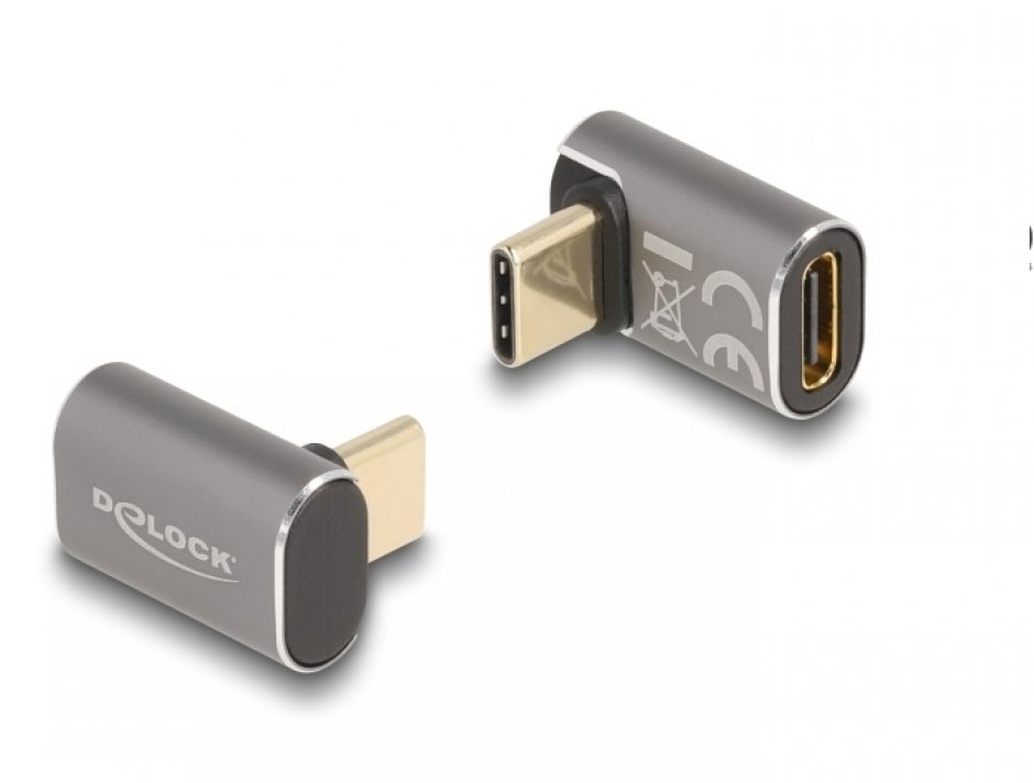 Adaptor USB4 Delock 90°, 8K, 100W, Metalic