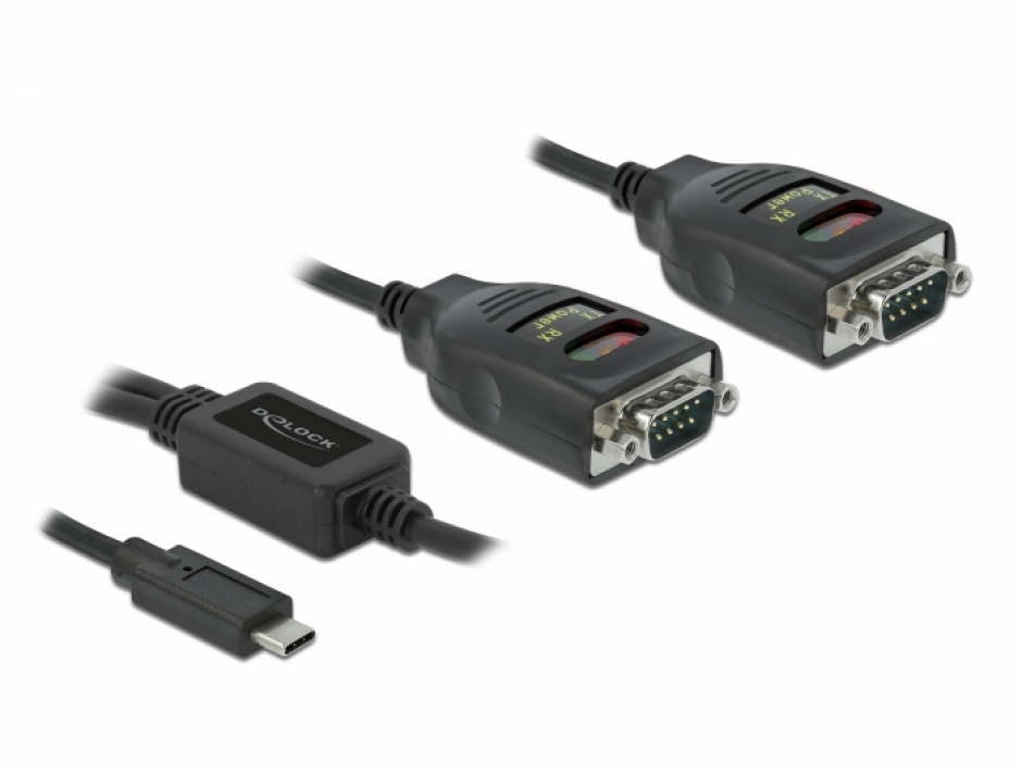 Adaptor USB-C la 2x Serial RS-232 DB9 FTDI