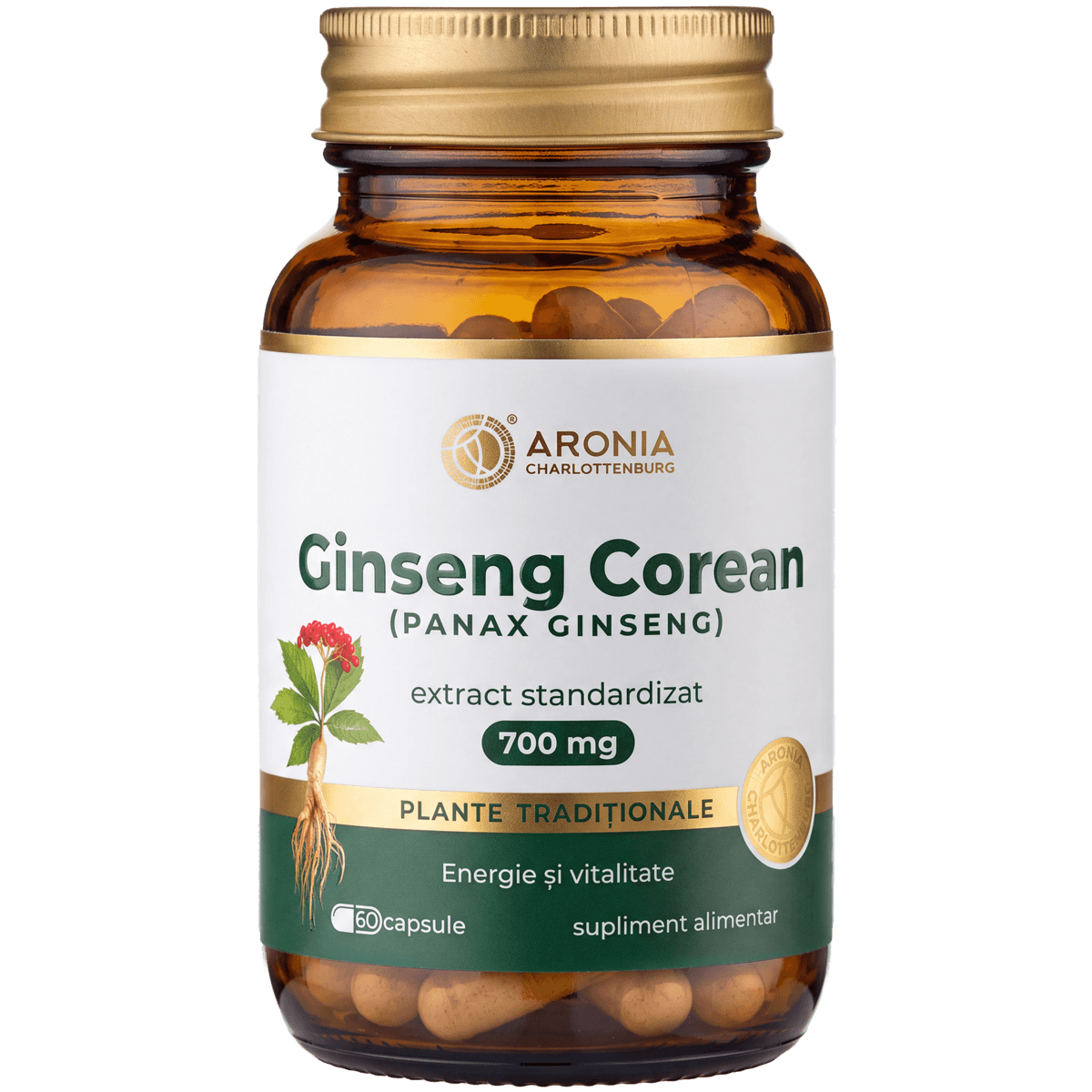 Ginseng Coreean (Panax Ginseng) 700 mg — 60 capsule cu extract concentrat, pentru energie, atenție și adaptarea organismului la stres | Plante Tradiționale