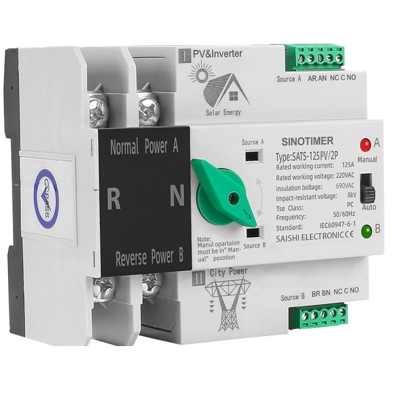 Comutator transfer automat PV Sinotimer 125A 2P, sina DIN
