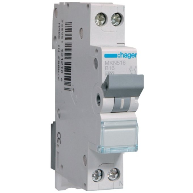Siguranta Hager 1P+N 16A, Curba B, 6kA