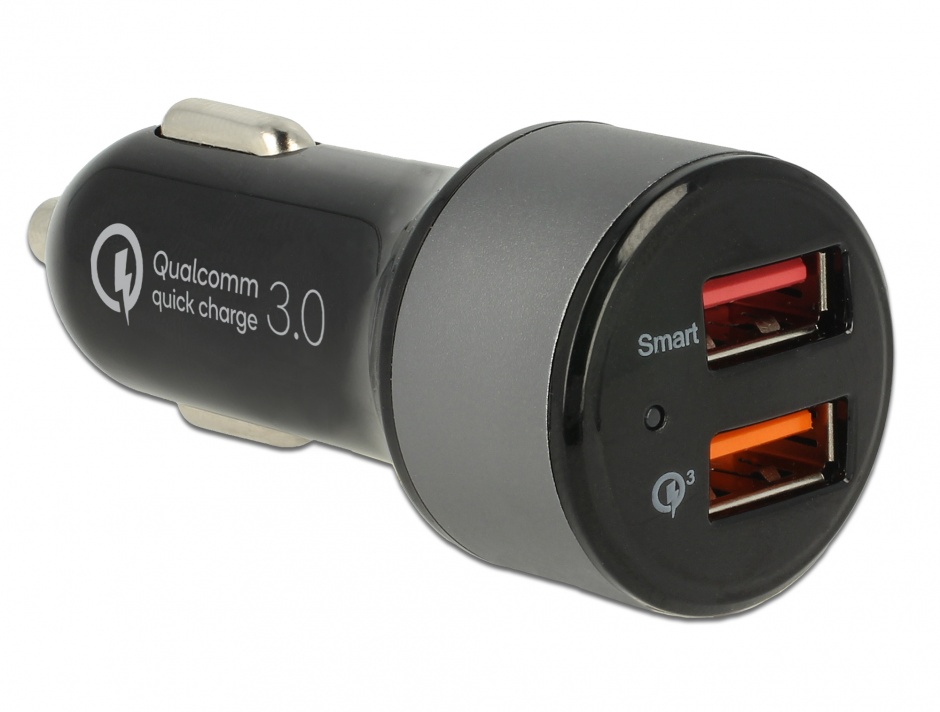 Incarcator Auto Navilock QC 3.0, 2x USB, Negru