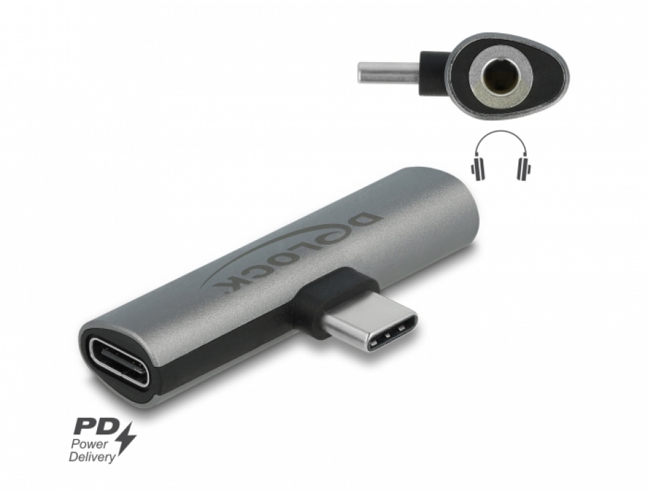 Adaptor USB-C la Jack 3.5mm + PD 60W Delock