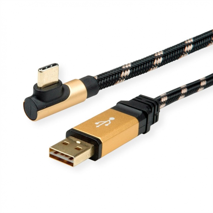 Cablu USB C 90° Roline Gold, 0.8m