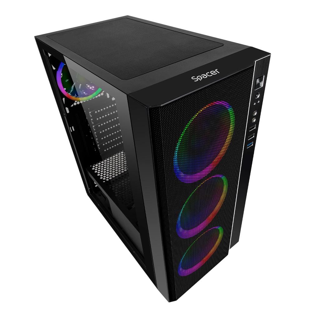 Carcasa Gaming Spacer Rainbow ATX RGB - 4 Ventilatoare Incluse - imagine 4