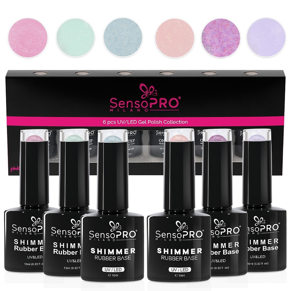 Set 6 Shimmer Rubber Base 10ml SensoPRO Milano Radiant Princess