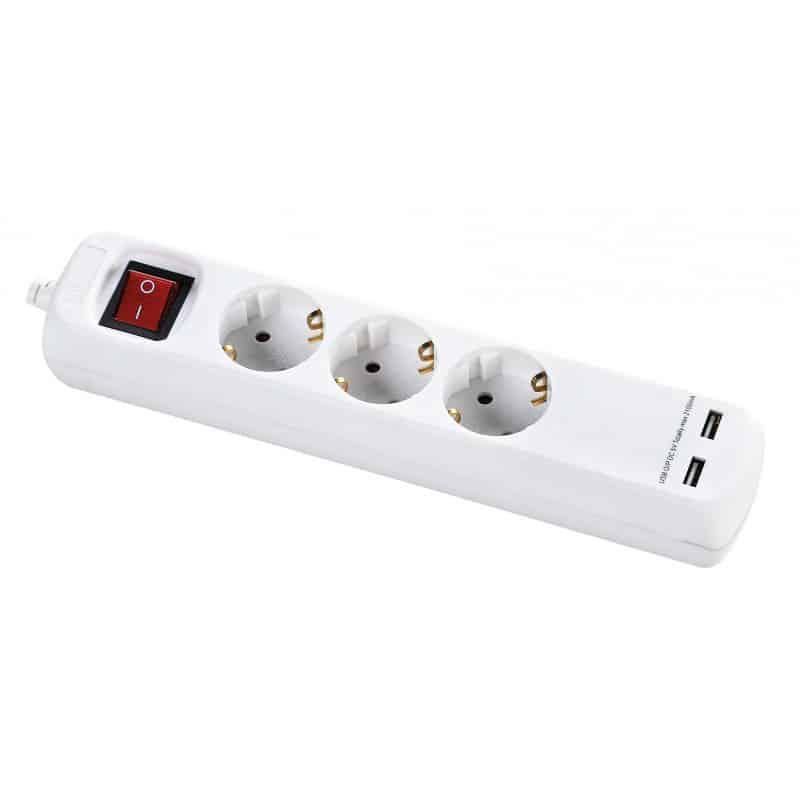 Prelungitor Bachmann 3 Prize + 2USB, 3m, Alb | Siguranță
