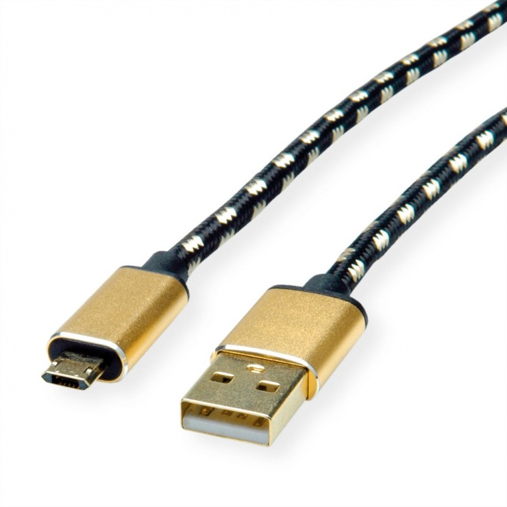 Cablu Roline Micro USB-B Reversibil USB 2.0, 1.8m, GOLD