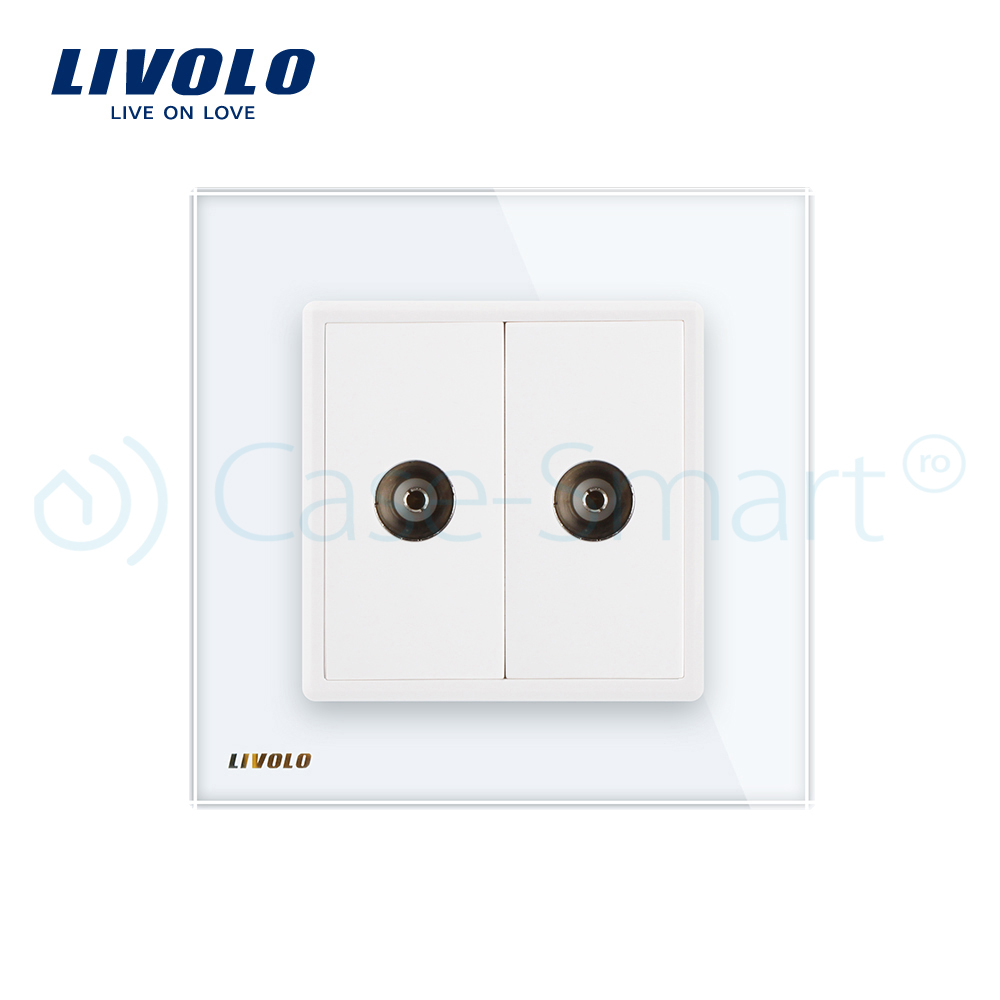 Priză TV Dublă Livolo cu Ramă Sticlă - imagine 2