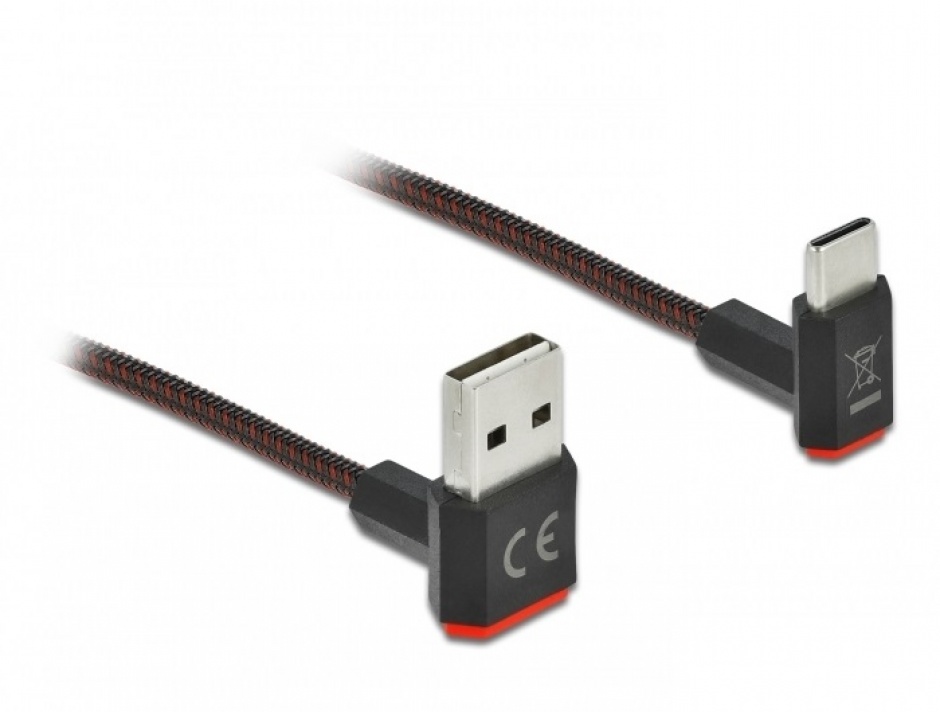 Cablu USB 2.0 la USB-C Delock, 0.2m, Textil, Reversibil