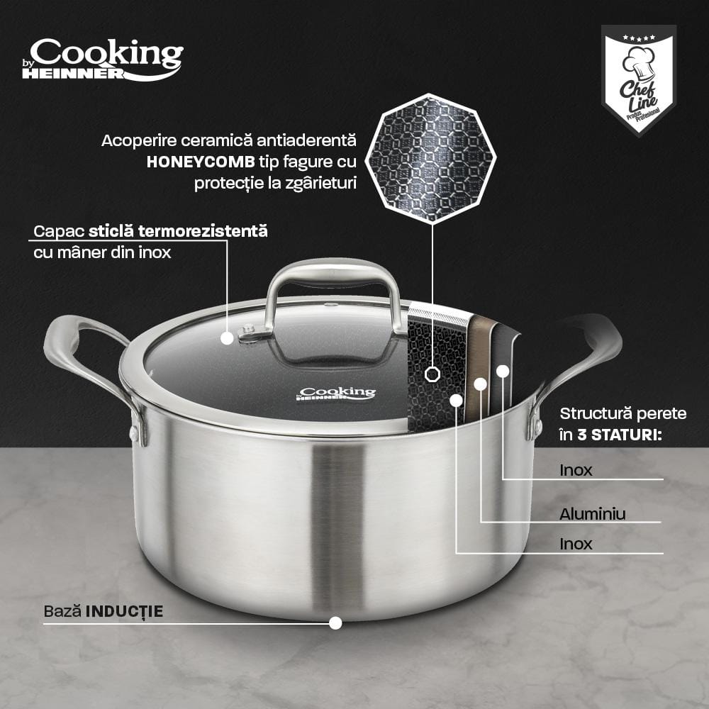 Semioală Inox Heinner Titanium3 5L cu Capac Sticlă - imagine 11