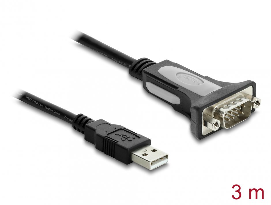 Adaptor USB 2.0 la RS-232 DB9, 3 m Delock 66922