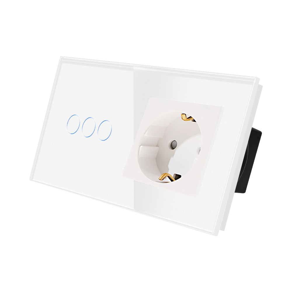 Intrerupator Triplu + Priza Sticla LUXION IP44